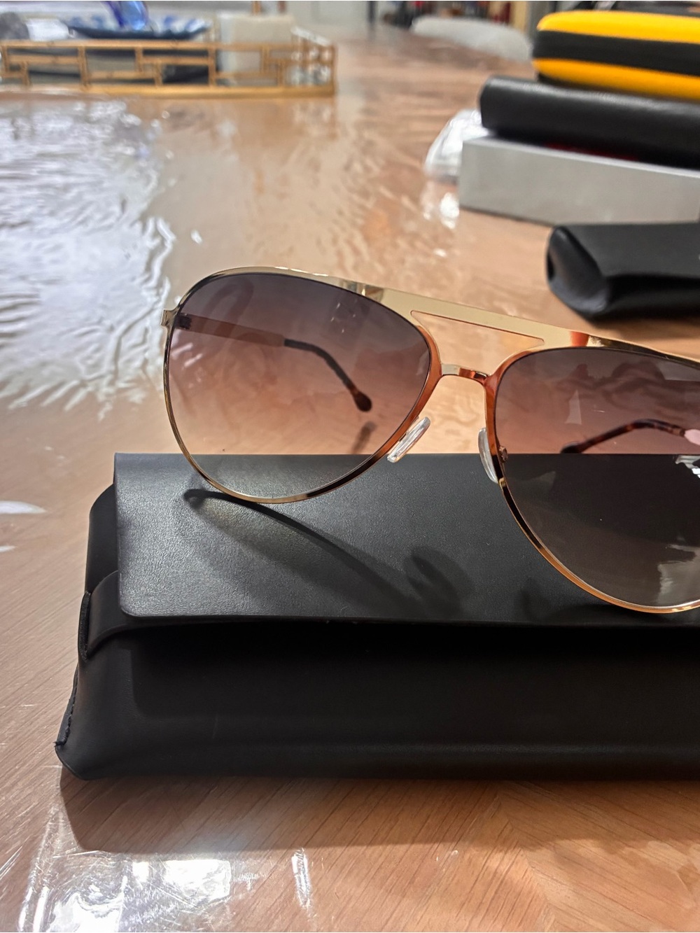 Isabel Marant Gold Metal Aviator Sunglasses with Brown Gradient Lenses